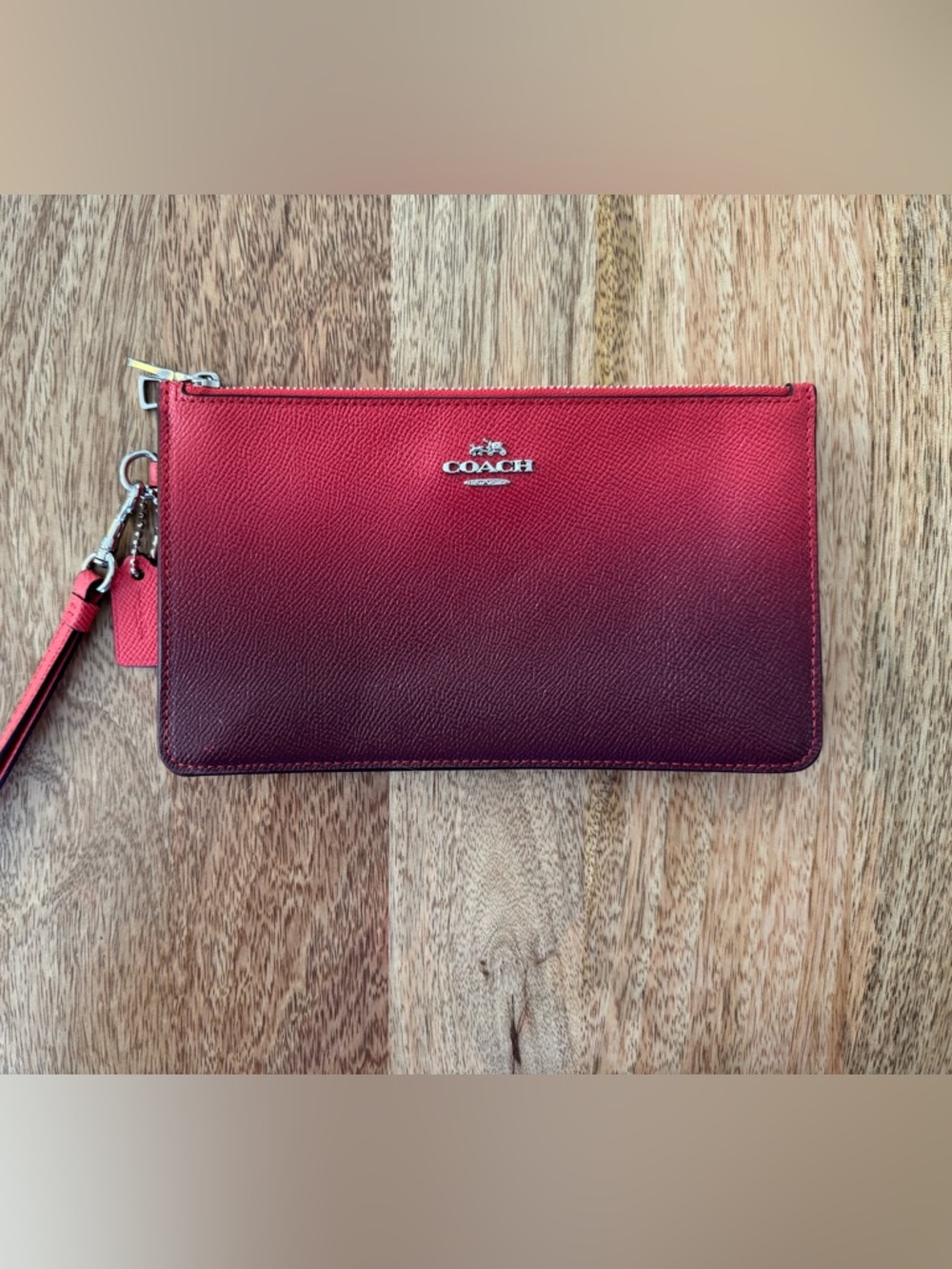 Coach Ombre Red to Burgundy Leather Wristlet
